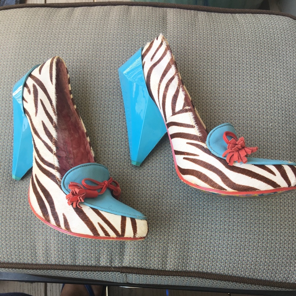 Irregular Choice Zebra Pony Hair Blue Loafers